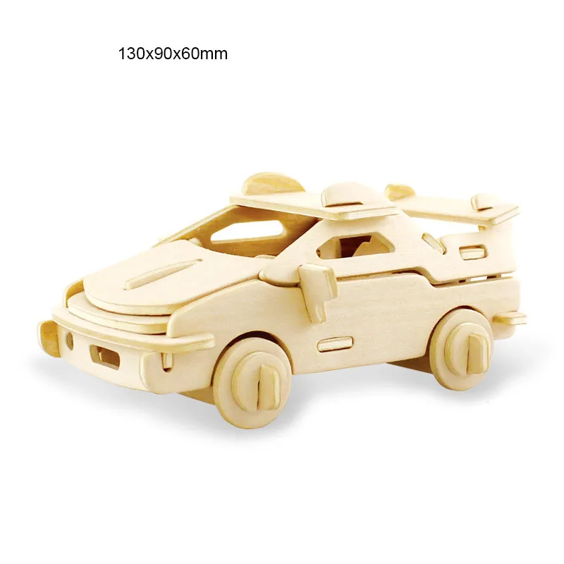 3D Деревянный паззл с автомобилями Diy спортивный автомобиль автобус вертолет натуральный цвет модель строительные игрушки подарок для детей - Цвет: sports car