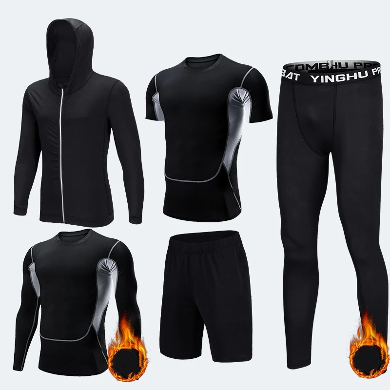 Men's Compression Sport Suits 5pcs/set Quick Dry Running Sets Sports Training Gym Fitness Tracksuits Exercise Workout Tights