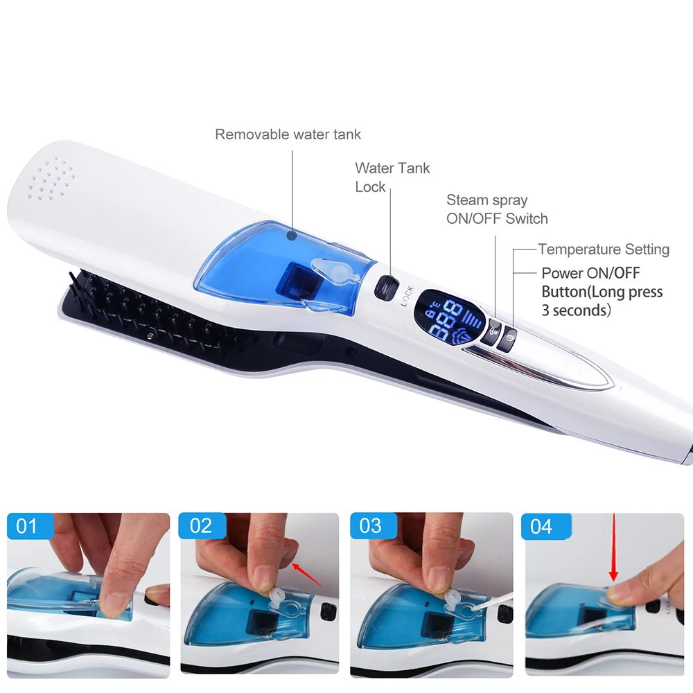 Professional Steam Fast Hair Straightener LCD Digital Comb Spray Vapor Flat Iron Hair Straightening Brush Hair Styling Tools