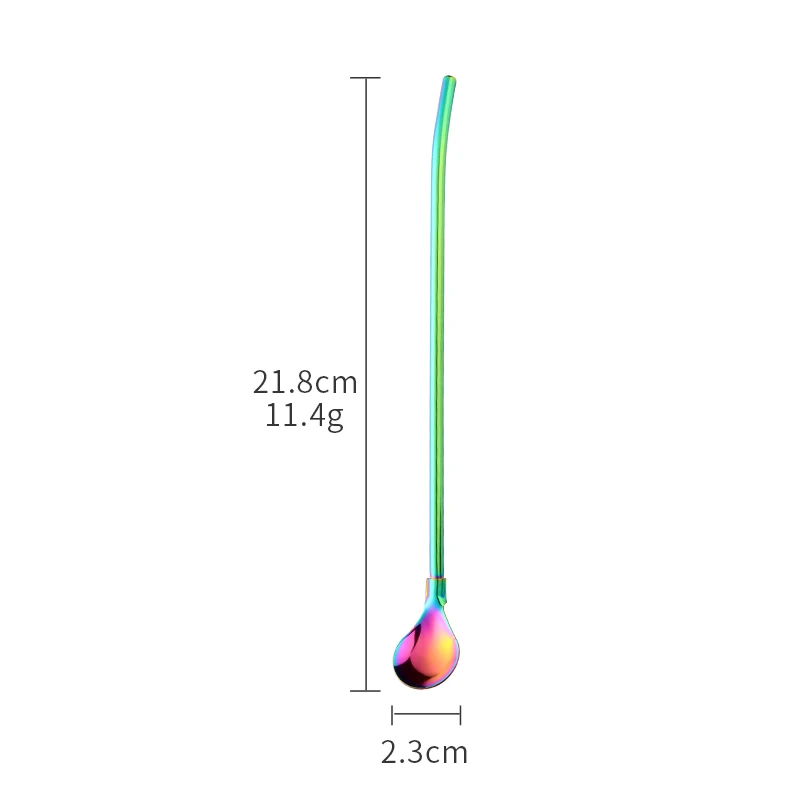 4 шт. длинный многоразовый металлический соломинки ложка из полированной нержавеющей стали Совок Коктейльная ложка для перемешивания с чистящей щеткой барные инструменты - Цвет: Rainbow NO.0-S