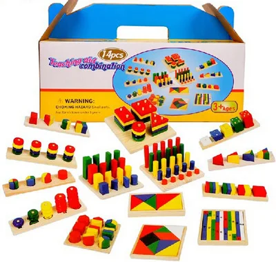 

Wooden Toys Montessori Teaching Aids 14 Pieces Shape Cognitive Color Cognitive Children'S Educational Early Childhood