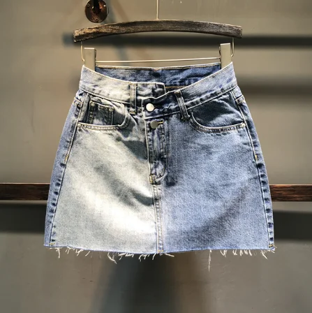 

Mini Skirt Woman 2020 Summer New A- Line Denim Skirt Women's Contrasting Color Package Hip Jeans Skirts Mujer