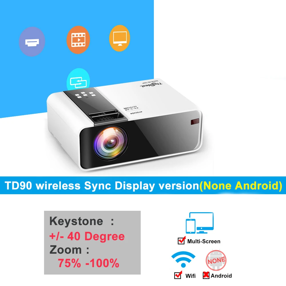 ThundeaL TD90 HD Mini Projector Native 1280 x 720P LED Android WiFi Projector Video Home Cinema 3D Smart Movie Game Proyector 