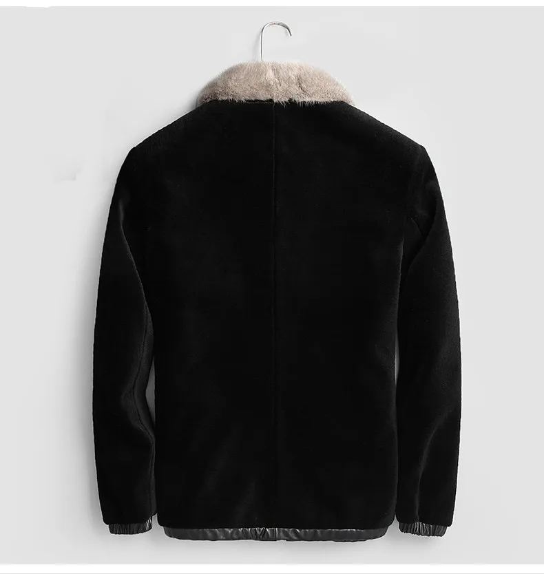 

100% Wool Sheep Shearling Coat Winter Jacket Men Mink Fur Collar Coats Plus Size Jackets F-CQ-8728 MY1162