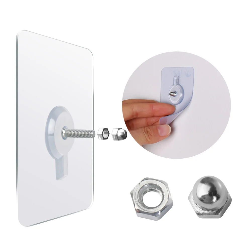 

6PCS/Set Transparent Seamless Adhesive Hook Waterproof Kitchen Bathroom Strong Sticking Screw Wall Hook Hanger Storage Hook