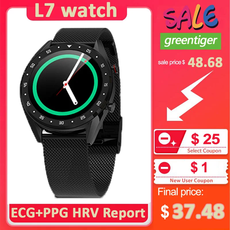 L7 Bluetooth Вызов SmartWatch спортивные часы ECG + PPG HRV отчет сердечного ритма кровяное