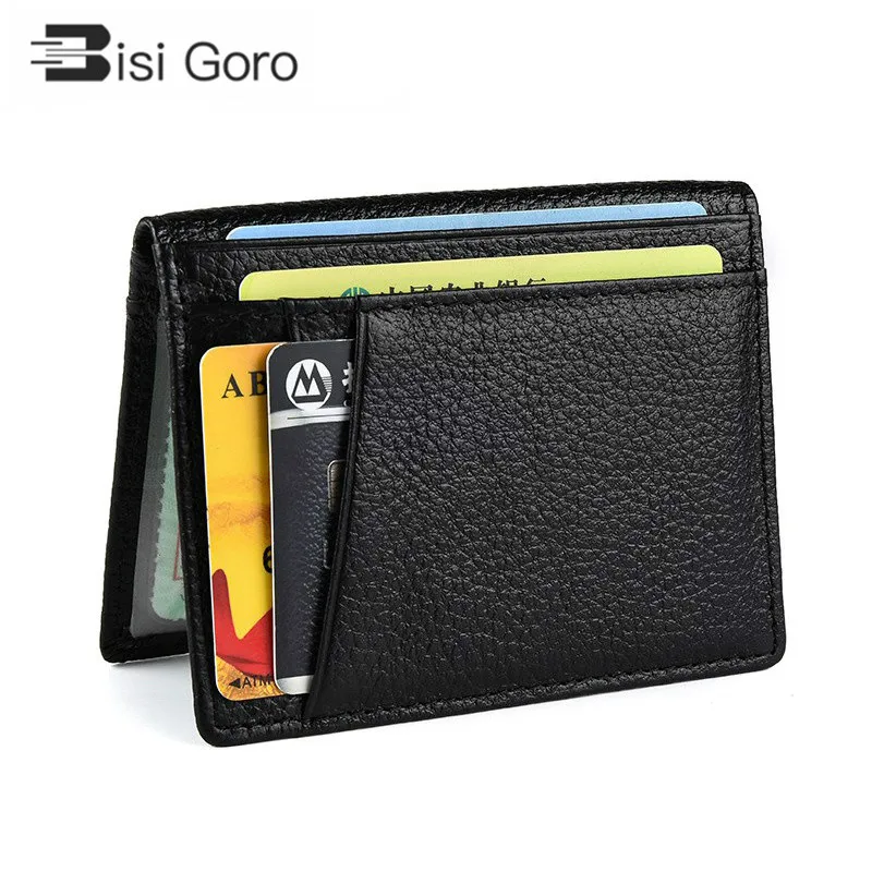 BISI GORO 2021 RFID Black Wallet Credit Card Holder Cow Leather Unisex High Quality Casual Purse Slim Mini Money Bag | Багаж и сумки