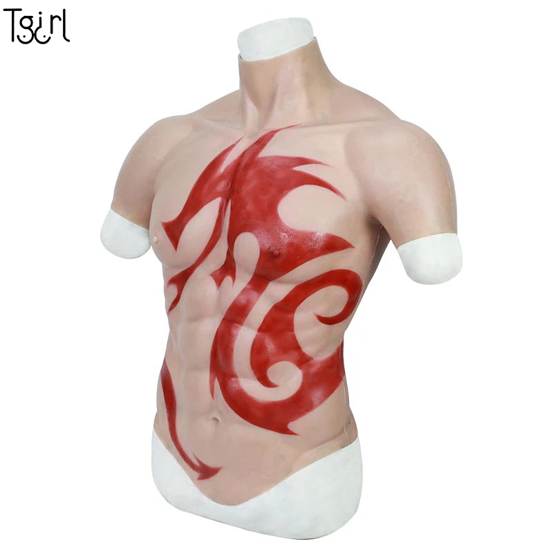 

Tgirl Artificial Silicone Fake Chest Muscles Cosplay Tights Body Actor Jumpsuits Realistic Fake Chest Tattoos