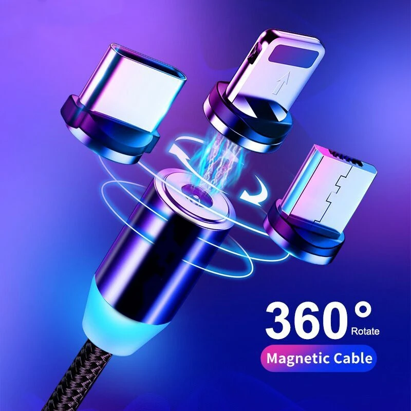 

1M 2M Fast Charging Magnetic Cable Micro USB Type C 8 Pin Charger For iPhone XS X 8 7 Samsung S10 9 Magnet Android Phone Cable