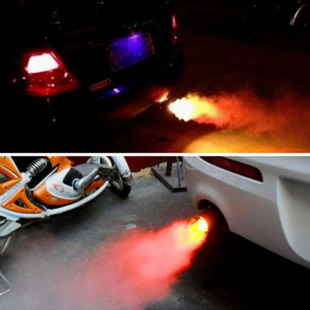 Universal Car Racing LED Exhaust Pipe Spitfire Red Light Decoration Flaming Muffler Tip Car Rear Tail Throat Liner Accessories