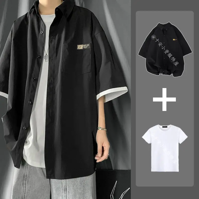 Short sleeve shirt men's Korean version loose and versatile trend casual half sleeve shirt coat summer handsome students dress