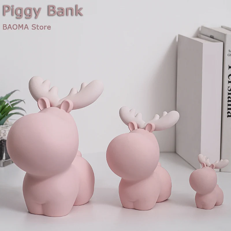

Resin Elk Piggy Bank Home Decoration Creative Coin Piggy Bank Storage Tank Bedroom Desktop Display Children Gift