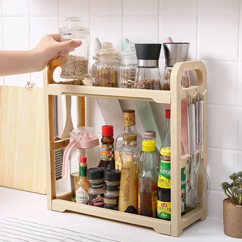 

Jar Bottle Storage Rack Multifunction Desktop 2 Layer Spice Cutlery Holder Shelf for Household Kitchen Accessories