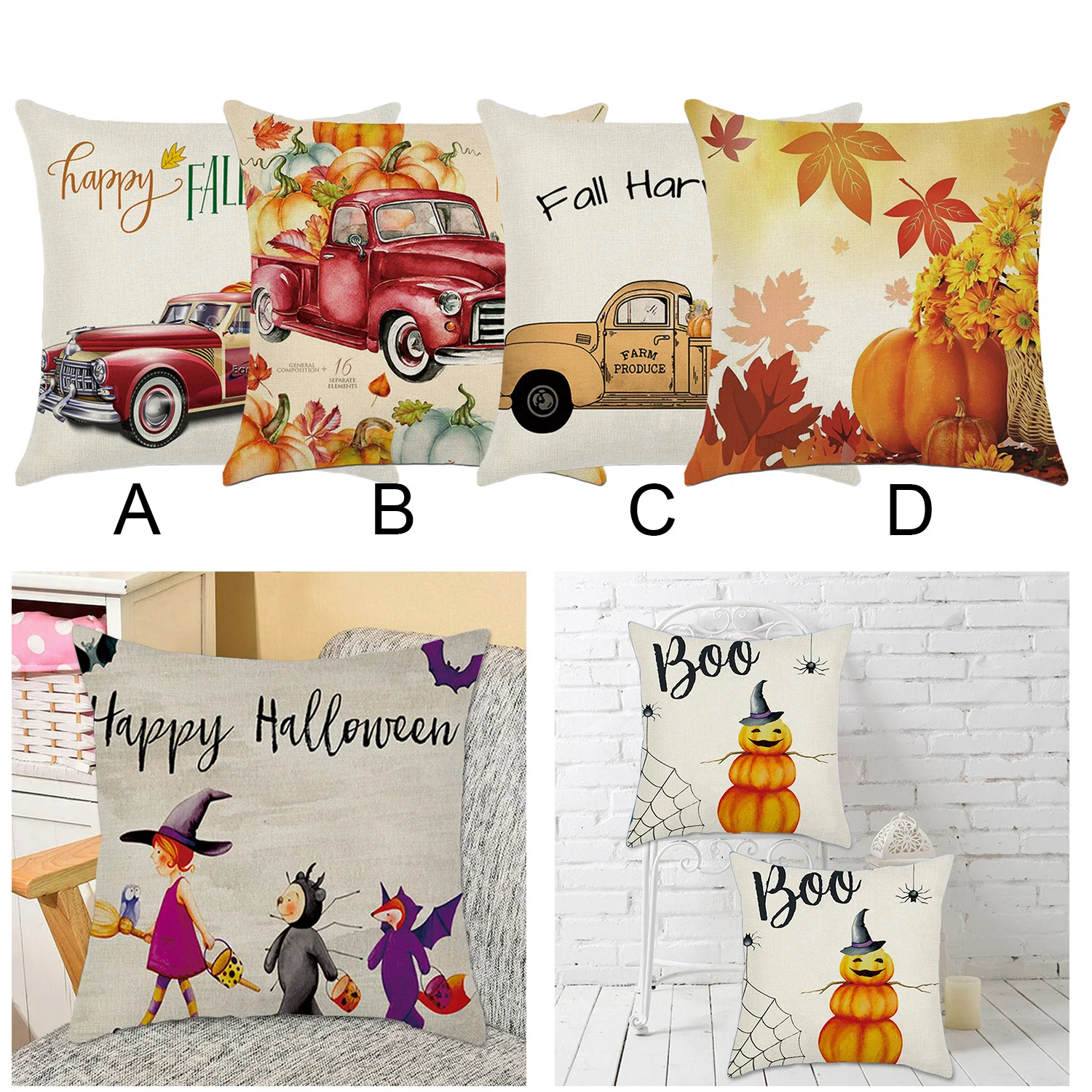 

Autumn Harvest Pumpkin Linen Throw Pillow Covers Case Cushion Pillowcase for Thanksgiving Day Decor Supplies 45 x 45cm