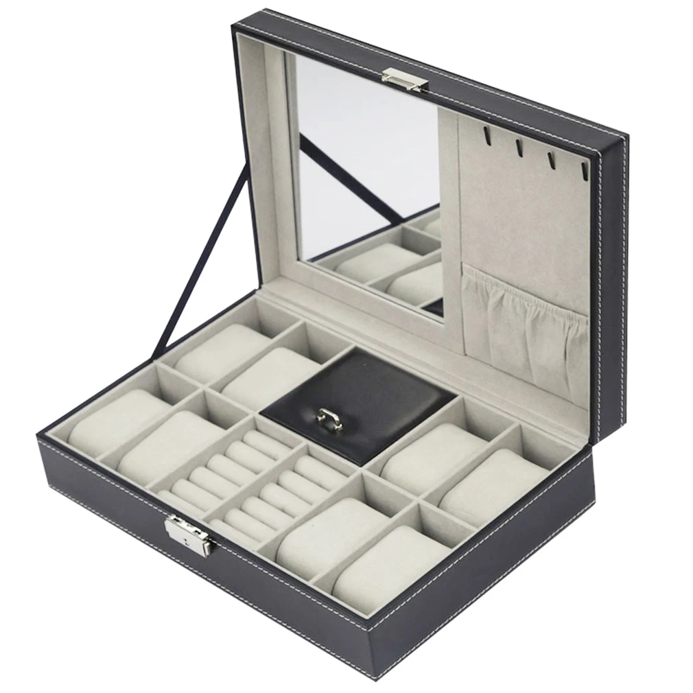 Watch Box Leather 3/6/10/12 Grids For Bracelet Watches Jewelry Display