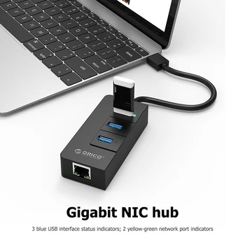 

ORICO HR01 USB Gigabit Ethernet Adapter 3 Ports USB 3.0 HUB to RJ45 Lan Network Card 1000Mbps for MacBook Pro Laptop