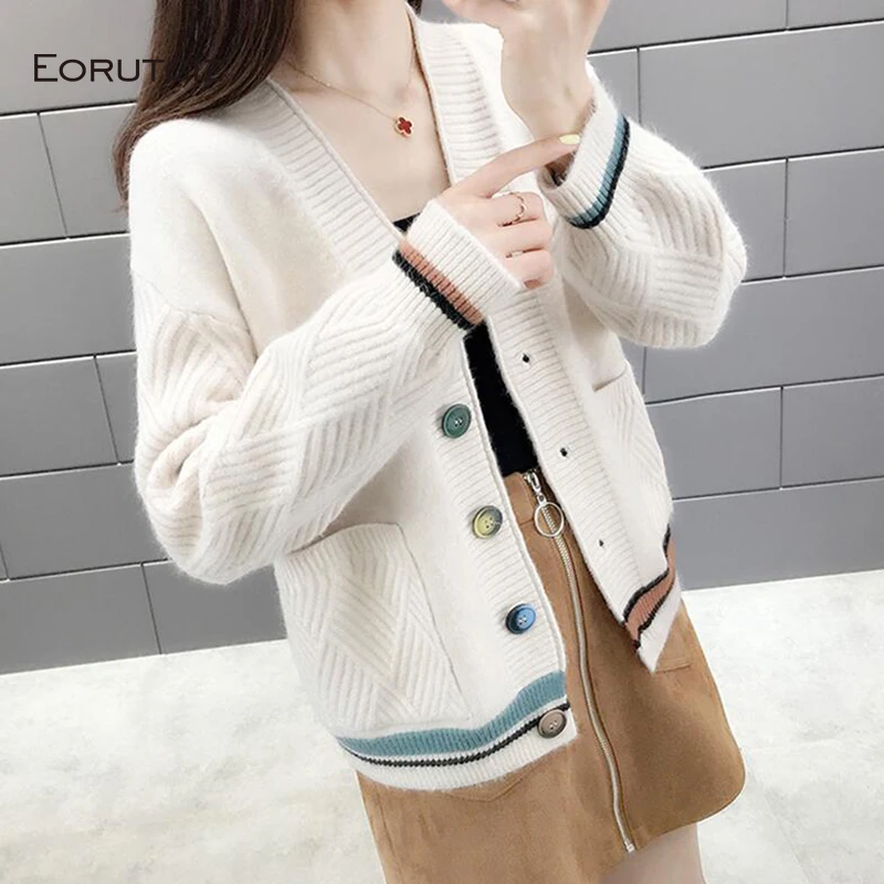 

EORUTCIZ Winter Oversize Women Sweater Cardigan Knitting Jacket Casual Autumn Top Long Sleeve Thick Warm Basic Coat LM551