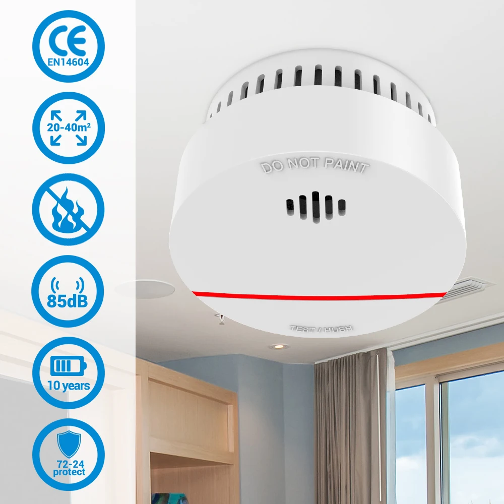 CPVan 10pcs/Lots Fire Smoke Detector EN14604 CE Certified 10 yr smoke alarm for Home Security Fire Alarm Mini Smart detector