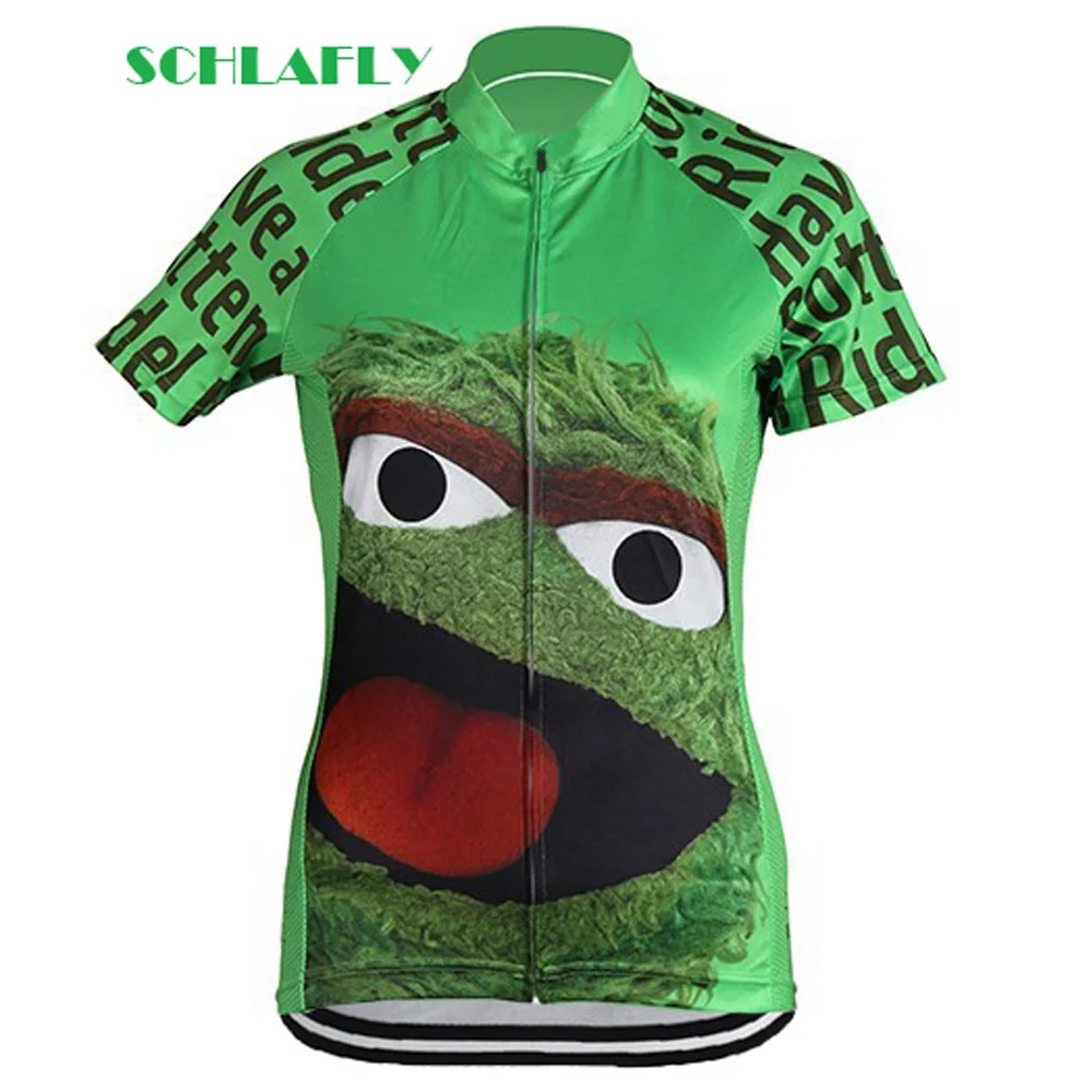 Woman Green pink funny cycling jersey summer breathable quick dry anti-shrink short bike wear jersey road schlafly