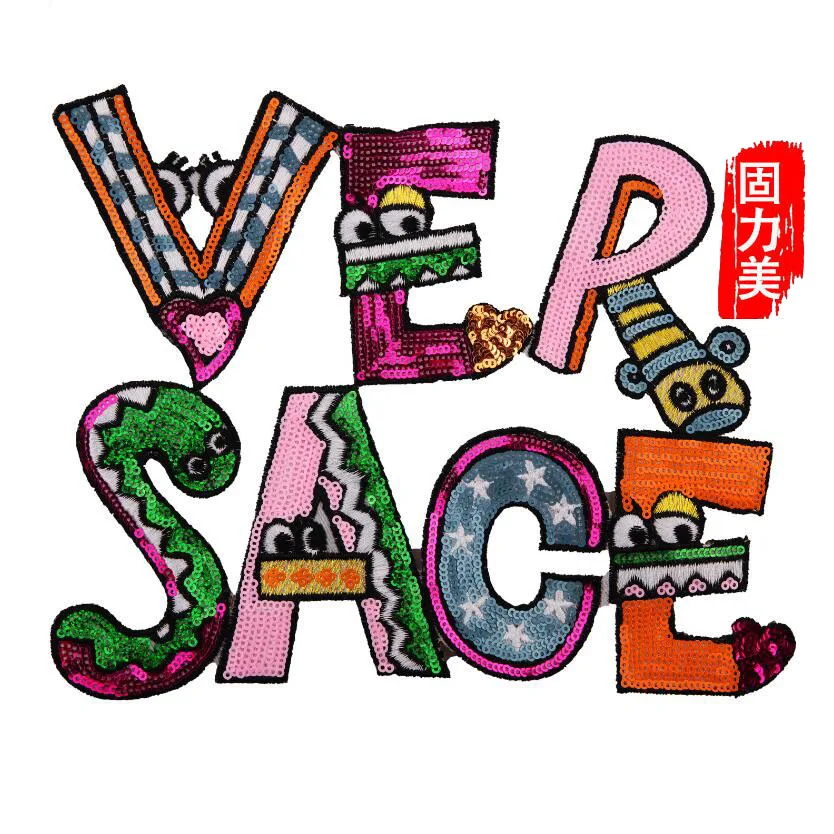 

1pc 20*24.5cm cartoon english letter ironing on patch multi color sequins patches