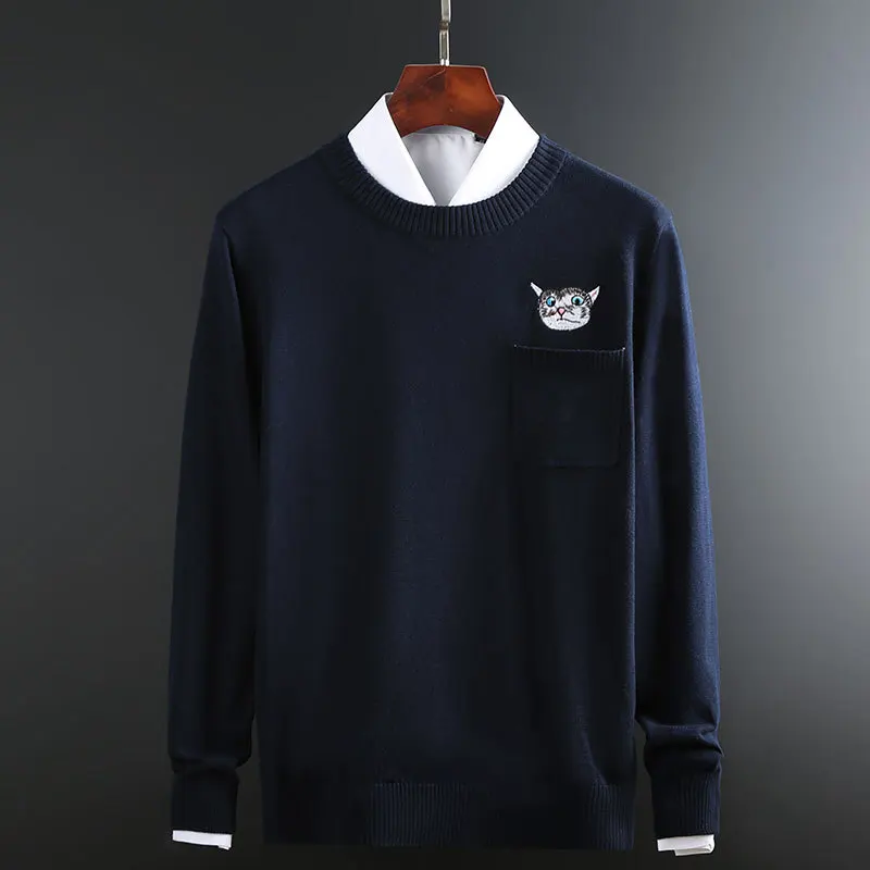 Sweater Men 2019 Winter Round Neck Pullover Men'S Sweater Jacket Slim Cotton Mens Sweater Fashion Trend Solid Color Sweater Male