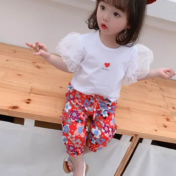 

Sweet Baby Girls 1-5T Short Lovely Summer Baby Girls Short Sleeve T-Shirts Kids Heart Shape Print Tops Tees Shirts Casual Blouse