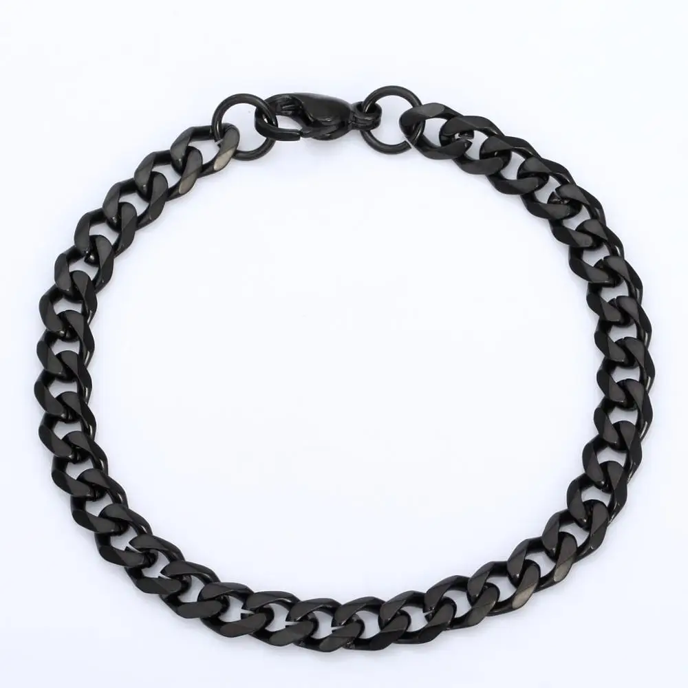 7mm black Trendsmax, 3-11 мм, мужские браслеты из нержавеющей стали, Снаряженная кубинская цепочка для мужчин и женщин, простые классические ювелирные изделия, подарок - Окраска металла: 7mm black