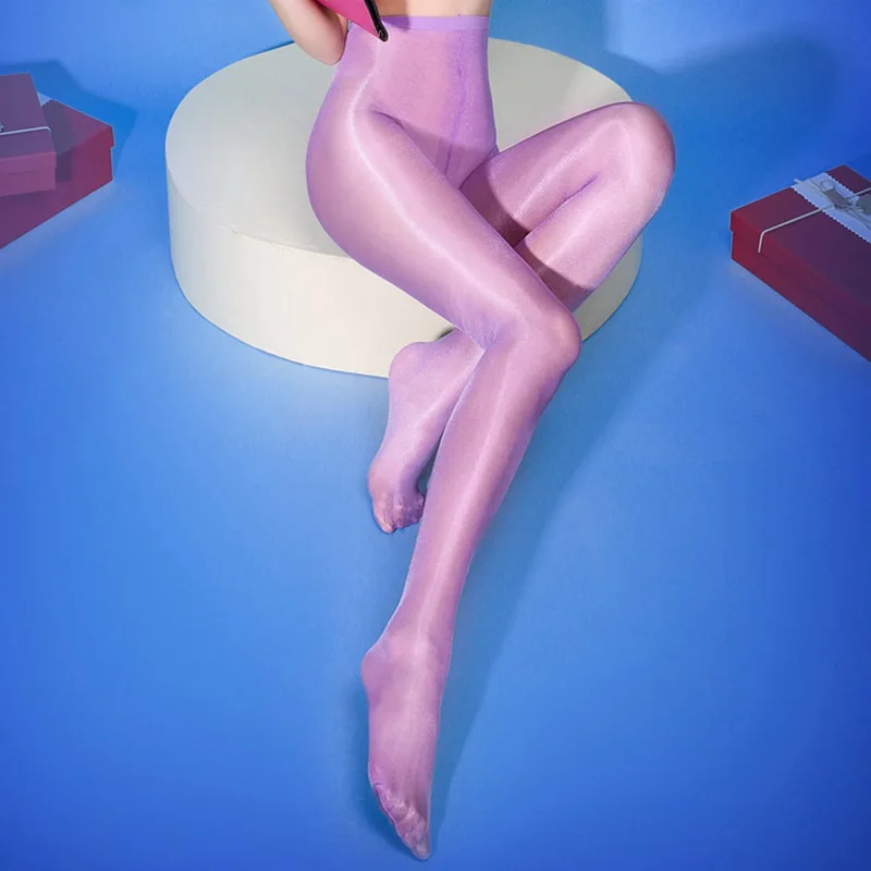 Женские блестящие колготки с высокой талией колготки с прорезью Fantaisie Collant Femme открытая промежность Calzas сексуальные Pantimedias - Цвет: Фиолетовый