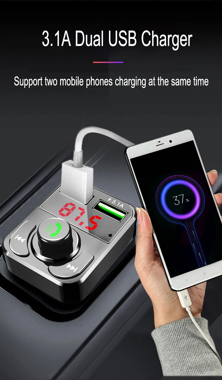 JINSERTA Bluetooth 5.0 FM Transmitter Car Handsfree Calling Dual USB Charger Support U Disk/ TF Card Mp3 Music Player
