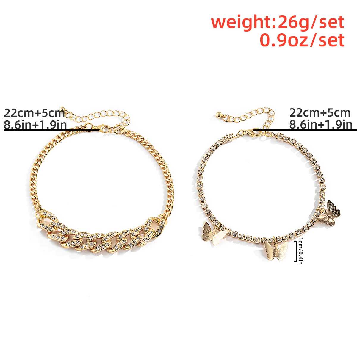 KunJoe 2pcs Bohemian Ankle Bracelets Set Multilayer Rhinestone Chain Charm Bracelets For Women Anklet Foot Jewelry Hip Hop Gift - Image 5