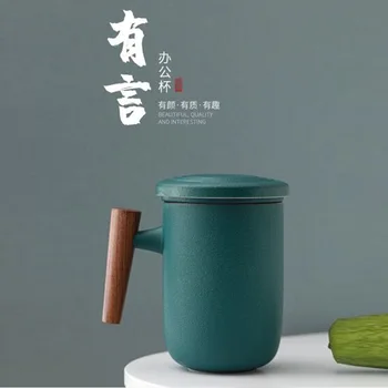 

400ml Creative tea set porcelain Ceramics ceramic cup teapot Cup With Lid Cover Filter Wooden Handle For tea Milk Coffee Juice