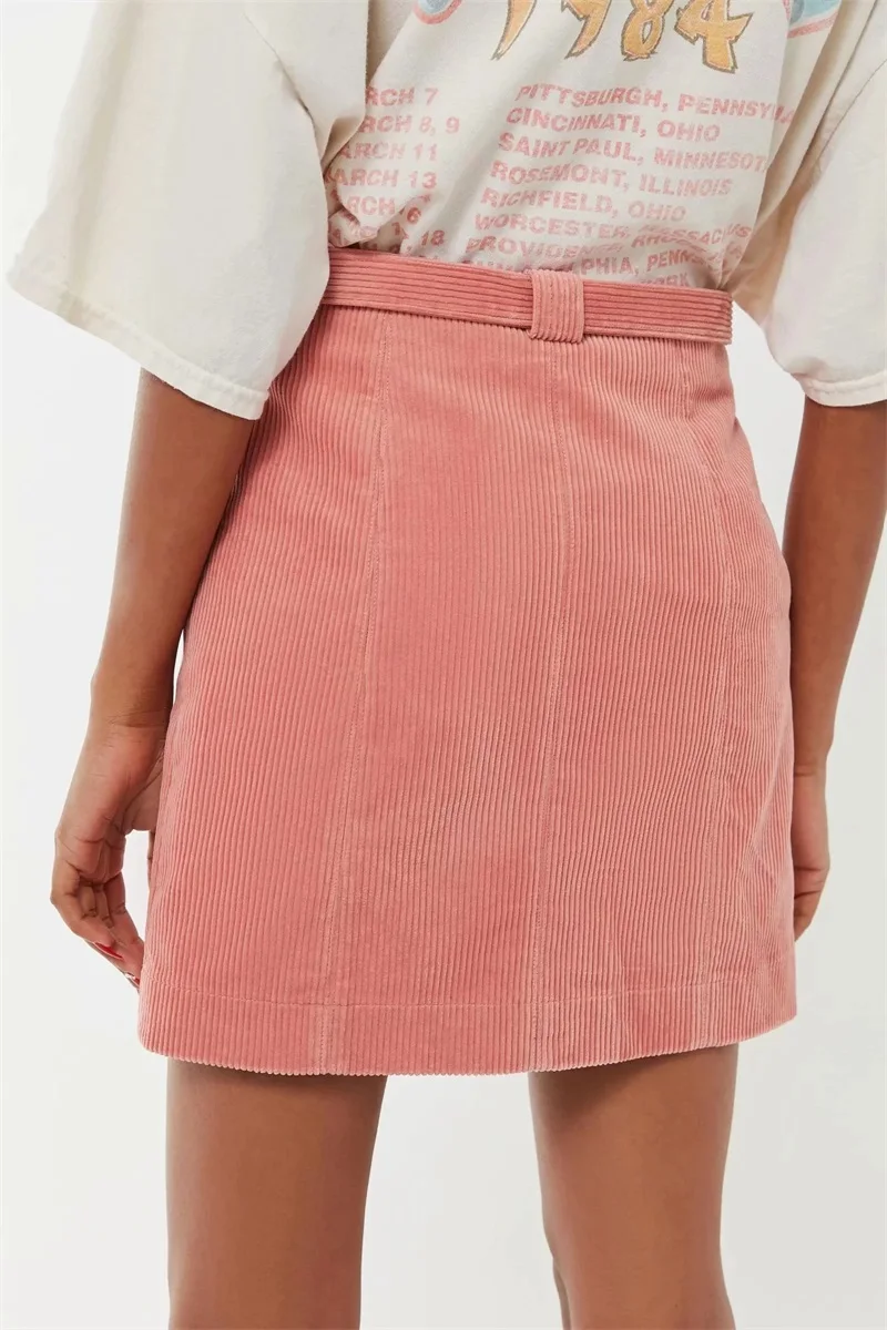 Женская Вельветовая мини-юбка с высокой талией и поясом, мини-юбка с поясом для девочек