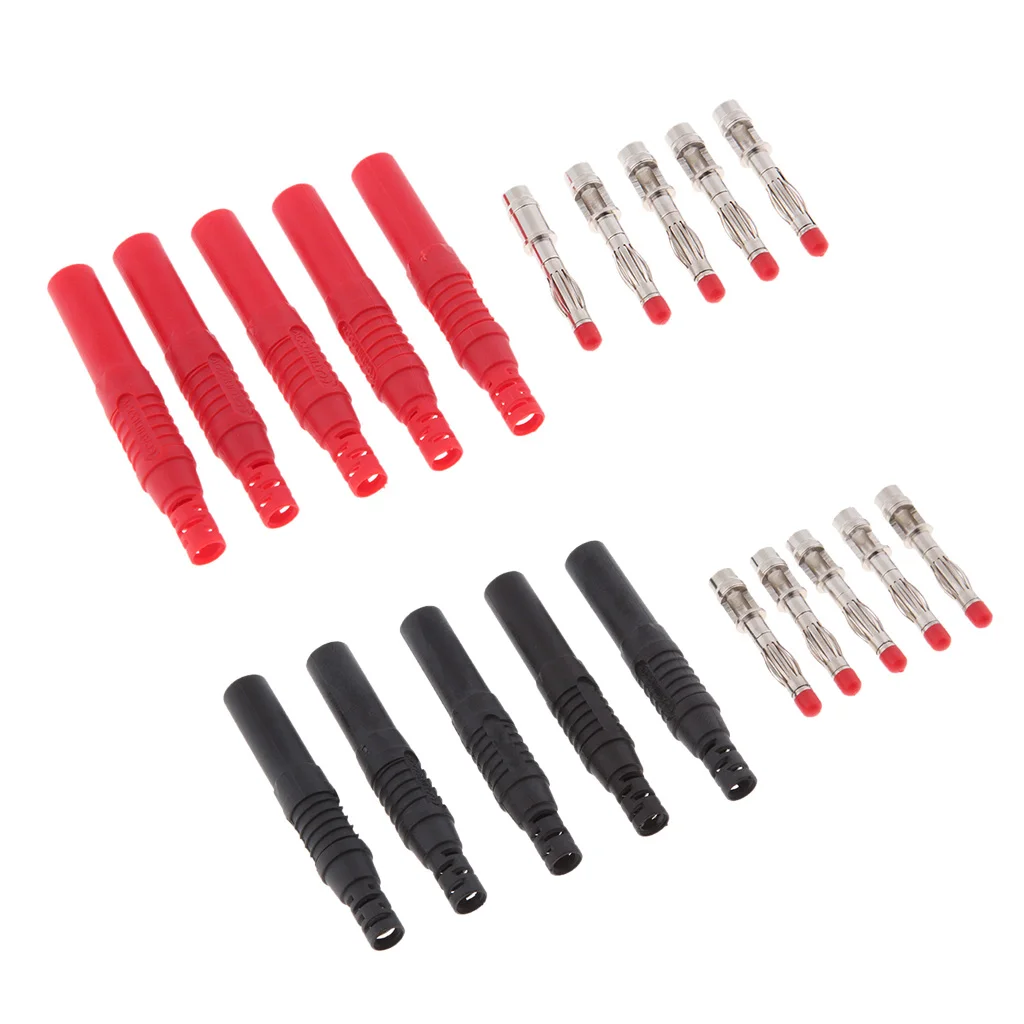 10 Set 4mm Banana Plug Test Probe Connectors With Insulated Shrouded Covers