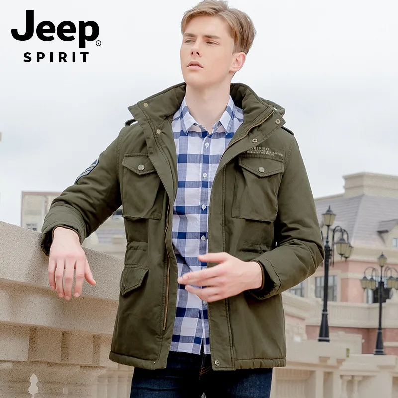 JEEP SPIRIT зимняя куртка мужская парка пальто шерстяная подкладка Толстая теплая куртка мужская ветровка Длинная с капюшоном мульти-парки с карманами De Hombre