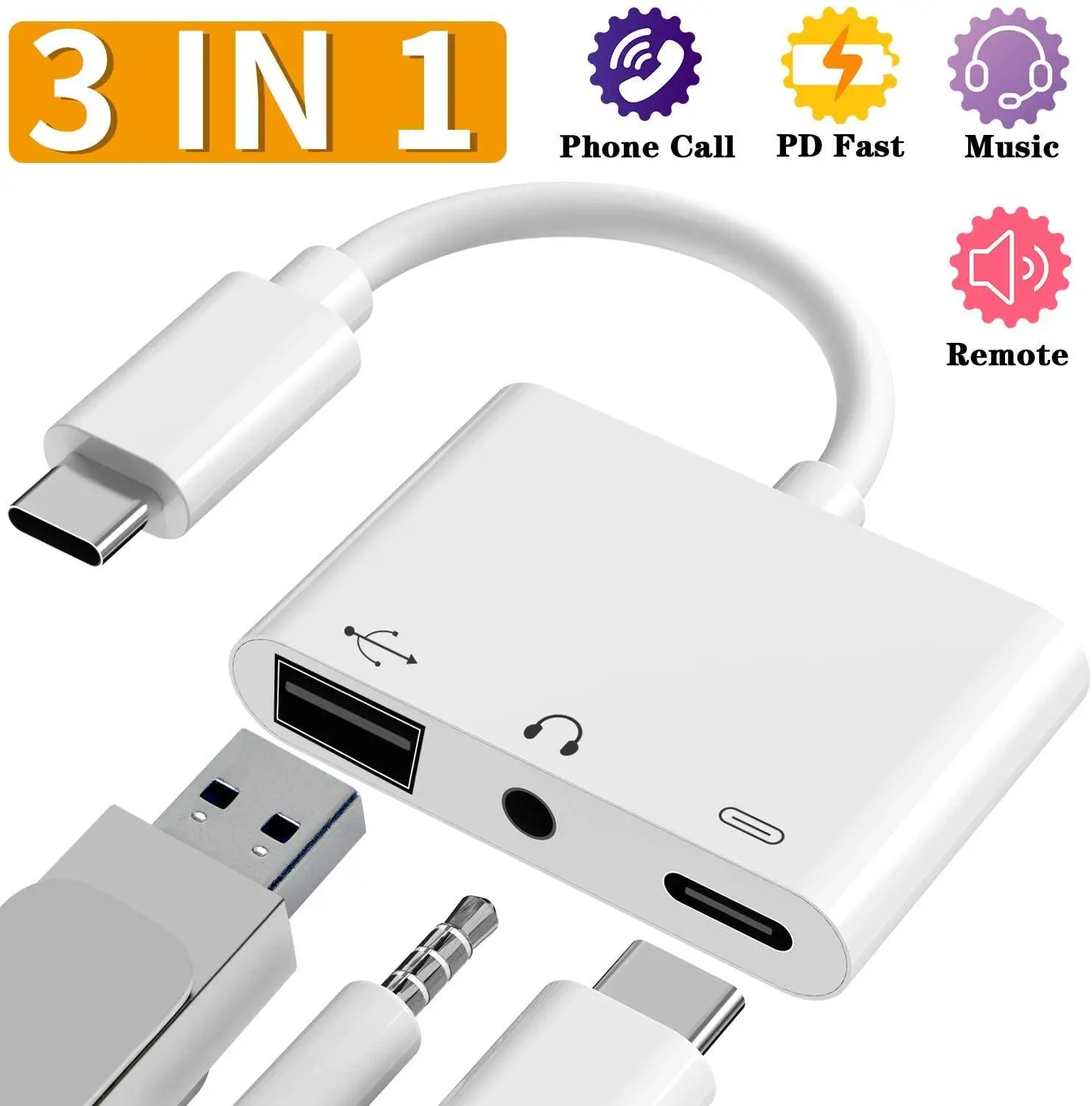 USB C Female OTG Audio Adapter 3 in 1 Digital Camera USB Reader 3 5mm Headphone Jack and Charging Port Splitter Adapter