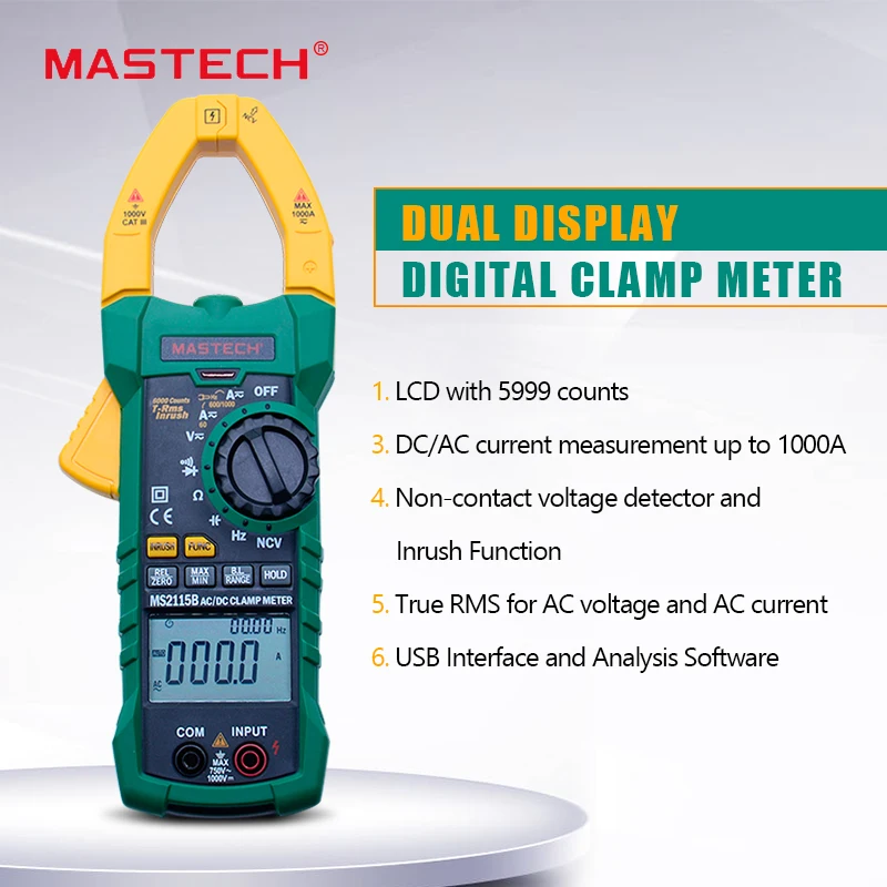 Цифровой измеритель напряжения MASTECH MS2115B переменного/постоянного тока с током 6000