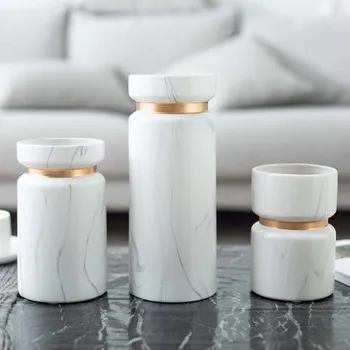 

Nordic Contracted Marbling White Ceramic Flower Vase Home Decoration Modern Art Flower Plant Holder Desk Hydroponics Room Decor