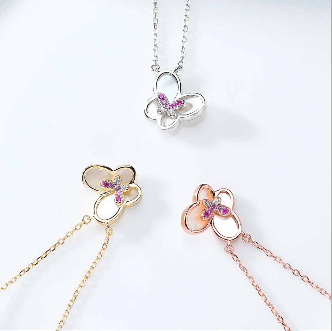 

Fashion fresh style temperament mother of pearl butterfly necklace female s925 sterling silver jewelry