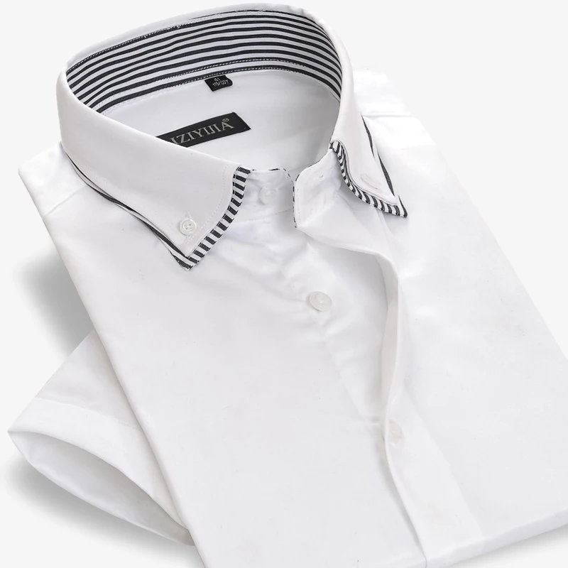 

Men's Summer Short Sleeve Button-down Thin Shirts Comfortable Cotton Casual Double Layer Collar Standard-fit Tops Shirt