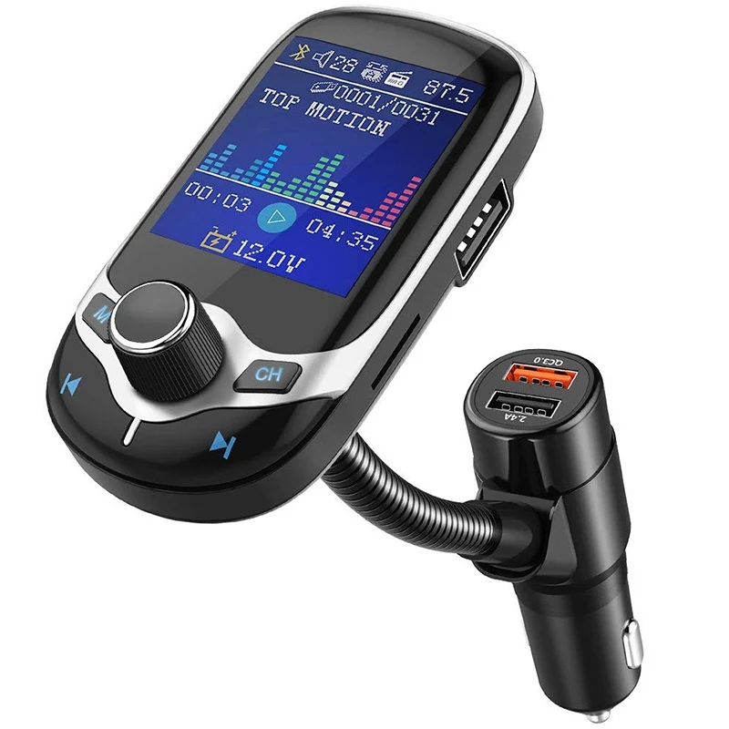 Автомобильный MP3-плеер с Bluetooth, fm-передатчик, 1,8 дюймов, ЖК-дисплей, беспроводное зарядное устройство USB с поддержкой громкой связи - Цвет: Black