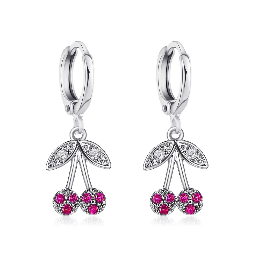 

SELEXIA New Sweet Cherry Earrings Exquisite Immortal Diamond Set Hipster Fruit Ear Clip Korean-Style Cute Girl's Ear Pendant