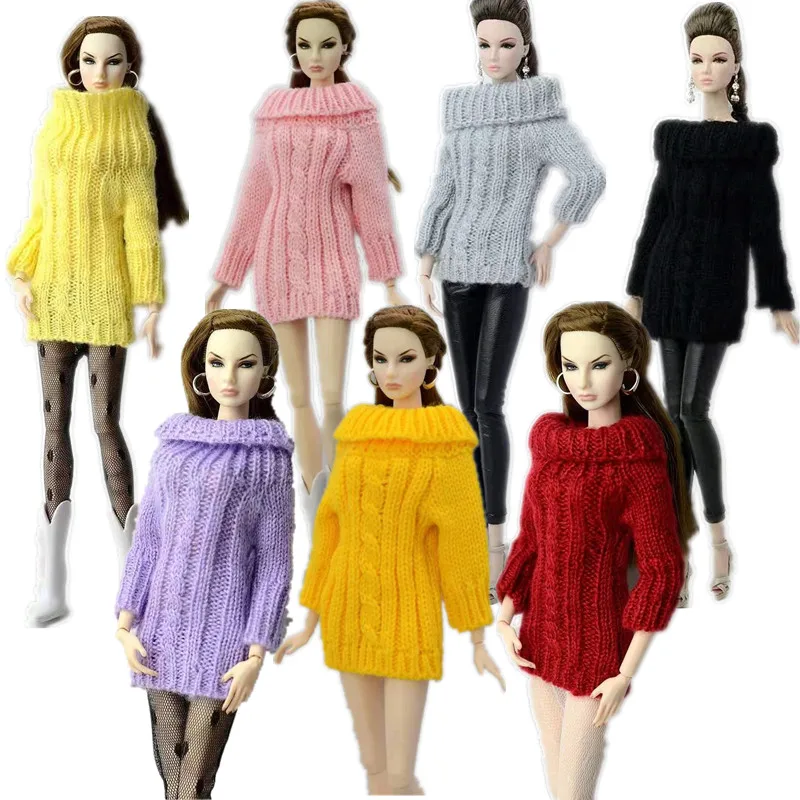 Вязаный свитер ручной работы зимнее платье для кукол Барби верхняя одежда пальто