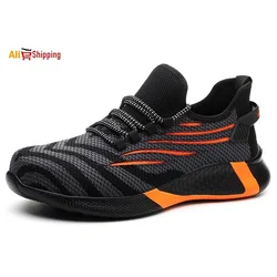 Botas de trabalho dos homens sapatos de segurança de aço toe leve respirável caminhada tênis de construção para homens botas de dedo do pé de aço