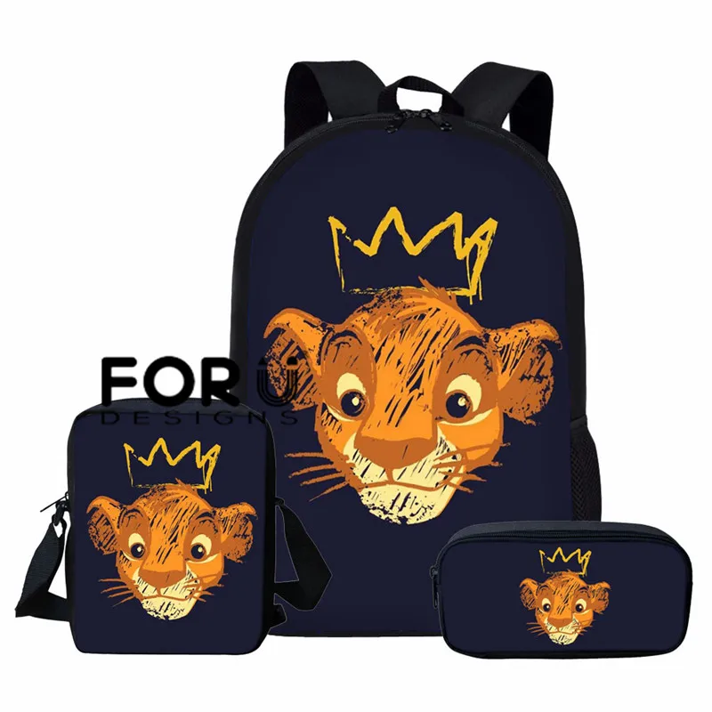 FORUDESIGNS/Школьный рюкзак с принтом «Король Лев» для мальчиков, повседневный мужской рюкзак для подростков, винтажная сумка с рисунком, 16 дюймов, Детская сумка - Цвет: L5445CEK