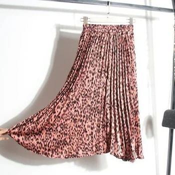

GAOKE Leopard Print Pleated Skirts Women Autumn Winter 2020 Midi Long Korean Elegant High Waist A-line Skirt Female
