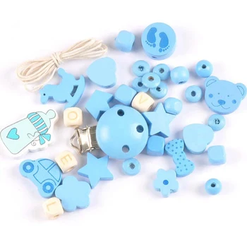 

DIY Pacifier Clip Chain Baby Cute Wooden Beaded Pacifier Chain Teether Anti-drop Chain Assembly Accessories