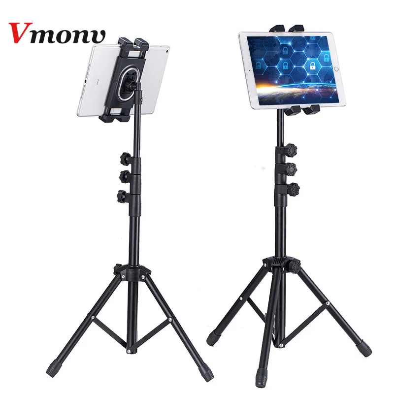 Vmonv Tripod Floor Tablet Stand for Ipad Air Mini Pro 5-12.9 Inch Tablet Phone Adjustable Tripod Ho
