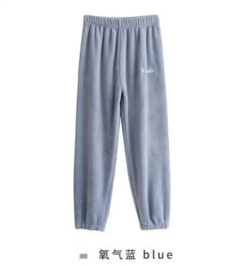 Зимний толстый женский пижамный комплект, осенне-зимняя фланелевая теплая Пижама с рисунком, Женская домашняя одежда, женская пижама - Цвет: Pants-blue