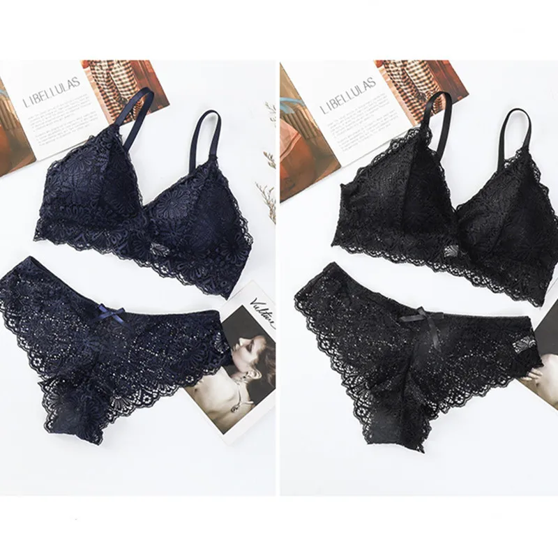 Women Lace Bra Set Sexy Lingerie Set Floral Lace Bralette Wire Free Brassiere Underwear Female Low Rise Panties Briefs Intimates sexy underwear sets