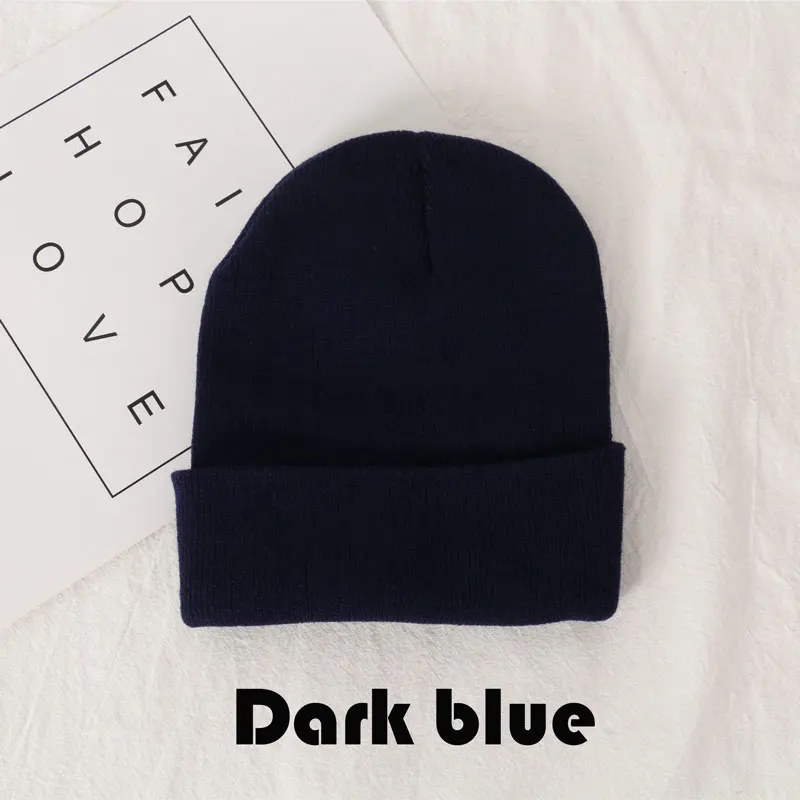 Шапка-бини, зимняя вязаная шапка, шерстяная мягкая теплая вязаная шапка для мужчин и женщин, шапка с черепом, лыжная шапка, разноцветная вязаная шапка - Цвет: Тёмно-синий
